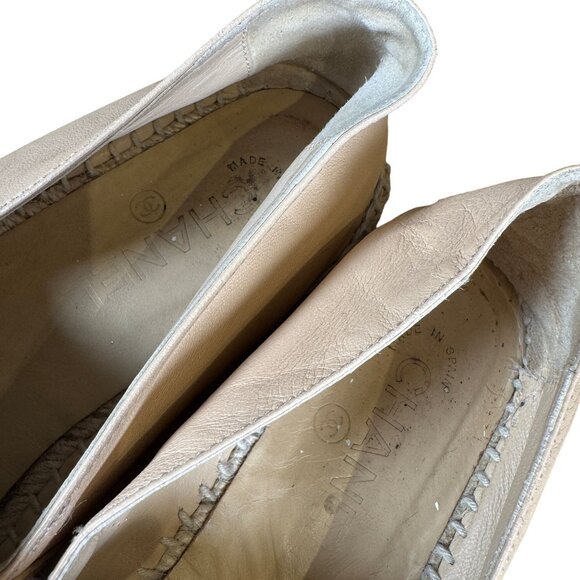Chanel CC Cap Toe Lamb Leather Espadrille Flat Shoes Size 39 - Picture 5 of 12